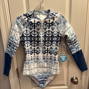 Wet Greek Tole Blue and White One Piece Swimsuit. Size XS